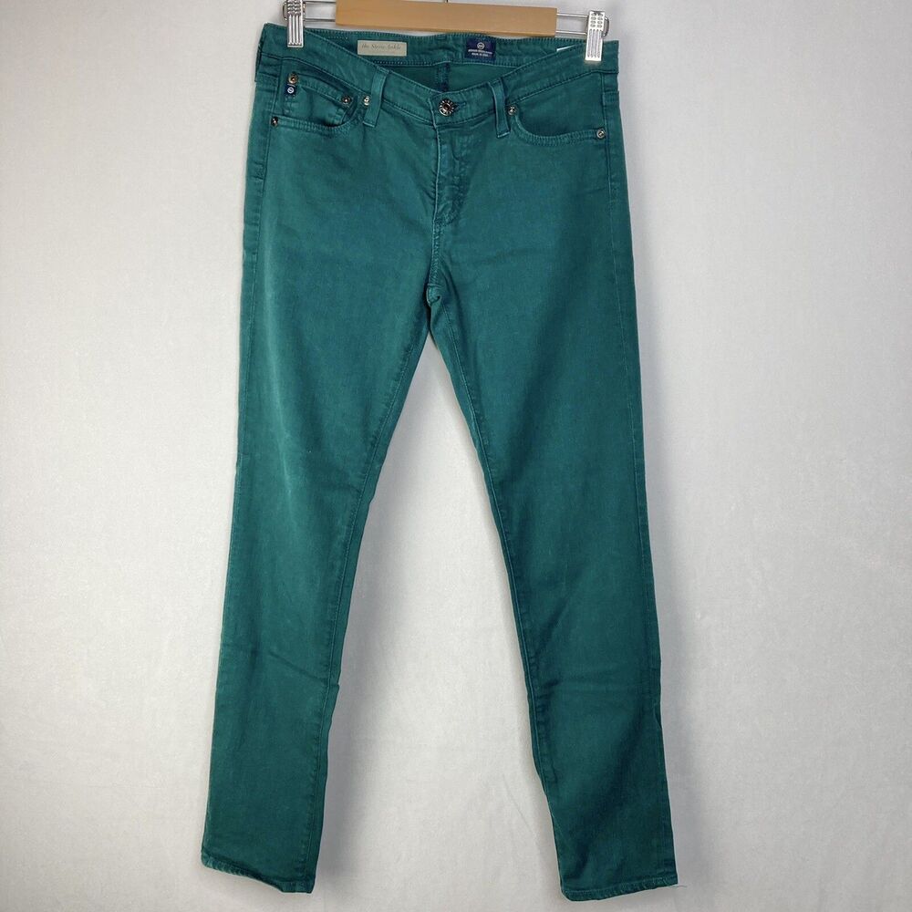 AG Adriano Goldschmied Women's Jeans Sz 28R The Stevie Ankle Slim Straight Green